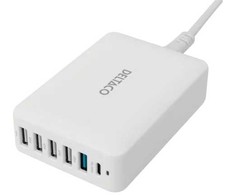 Multi 6 USB įkroviklis DELTACO, 4x USB-A, 1x USB-A 18W, 1x USB-C PD 30W / USBC-MO100 / 1902112