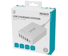 Multi 6 USB įkroviklis DELTACO, 4x USB-A, 1x USB-A 18W, 1x USB-C PD 30W / USBC-MO100 / 1902112