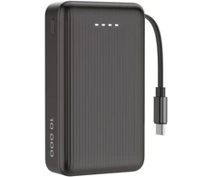 Išorinė baterija DELTACO, 10 000 mAh, ištraukiamas laidas 90 cm, PD 20 W, juoda / PB-CC102 / 1903847