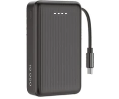 Išorinė baterija DELTACO, 10 000 mAh, ištraukiamas laidas 90 cm, PD 20 W, juoda / PB-CC102 / 1903847