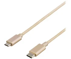 DELTACO PRIME USB kabelis, 2.0, C tipo ma, Micro-B tipo ma, 1 m, auksinis