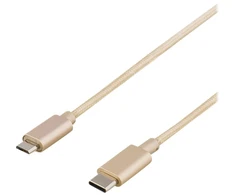 DELTACO PRIME USB kabelis, 2.0, C tipo ma, Micro-B tipo ma, 1 m, auksinis
