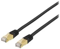 Patch kabelis DELTACO S/FTP Cat7, 0.3m, 600MHz, Delta-sertifikuotas, LSZH, RJ45 jungtys, juodas / STP-703S