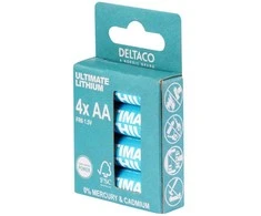 Deltaco ULT-R6LI-4P, Vienkartinės baterijos, AA, Ličio, 1,5 V, 4 vnt., Mėlyna