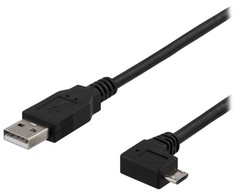 DELTACO USB-302D USB-A į Micro USB, pakreiptas į kairę, 2 m, juodas