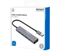 USB-A šakotuvas DELTACO, 4x USB-A lizdas, 5 Gbps, aliuminis, pilkas / UH-738 / 1903171