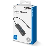 USB-A šakotuvas DELTACO, 5 Gbit/s, 4x USB-A, plonas, juodas / UH-734 / 1902425