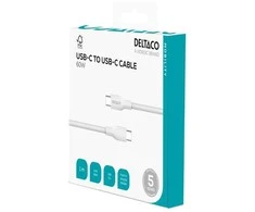 USB-C į USB-C kabelis DELTACO, 1m, USB 2.0, baltas, pintas, SPR 3A/60W / IPLH-1010 / 1902626