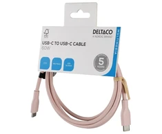 Deltaco USB-C - C USB2.0 SPR kabelis, silikoninis, 1,5 m, rožinis