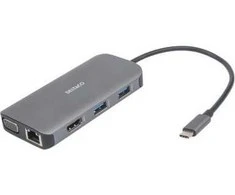 USB-C jungčių stotelė DELTACO, 9in1, 3x USB-A, SD/Micro SD, RJ45, HDMI, VGA, sidabrinė / USBC-HDMI25 / 1902420