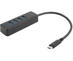 USB-C hub DELTACO, 5 Gbps, 4x USB-A, slim, juodas / USBC-HUB202 / 1902427