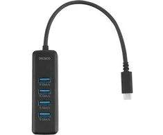 USB-C hub DELTACO, 5 Gbps, 4x USB-A, slim, juodas / USBC-HUB202 / 1902427