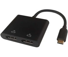 USB-C MST jungčių stotelė DELTACO 2x 4K/60Hz, DP x 2, juoda, 0,1m / USBC-2DP