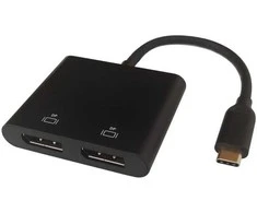 USB-C MST jungčių stotelė DELTACO 2x 4K/60Hz, DP x 2, juoda, 0,1m / USBC-2DP