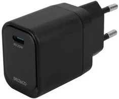 USB-C sieninis įkroviklis DELTACO, 1x USB-C PD, 20 W, juodas / USBC-AC151 / 1903150