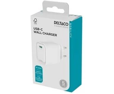 USB-C sieninis įkroviklis DELTACO, 1x USB-C PD, 20 W, baltas / USBC-AC152 / 1903151