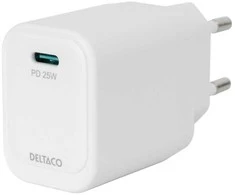 USB-C sieninis įkroviklis DELTACO, 1x USB-C PD 20 W, PPS 25 W, baltas / USBC-AC158 / 1903356