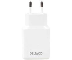 USB-C įkroviklis DELTACO, 5 W, 2x USB-C PD, plonas, 45 W, baltas / USBC-AC200 / 1903269