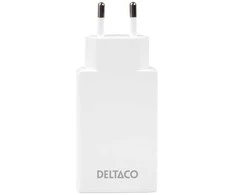 USB-C įkroviklis DELTACO, 67 W, 2x USB-C PD, plonas, baltas / USBC-AC201 / 1903667