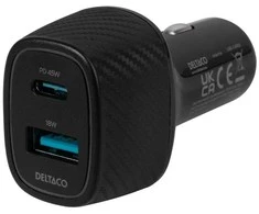 USB automobilinis kroviklis DELTACO 1x USB-A 18 W, 1x USB-C PD 45 W, viso 63 W / USBC-CAR123