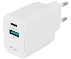 USB sieninis įkroviklis DELTACO, 1x USB-A 18 W, 1x USB-C PD 20 W, baltas/ USBC-AC154 / 1903153
