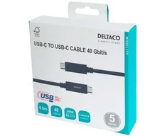 Kabelis DELTACO USB4 gen3, USB-C - USB-C, 5A EPR, juoda, 0,8m / USBC-4008M