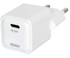 USB-C mini sieninis įkroviklis DELTACO 1x USB-C, PD 20 W, baltas / USBC-AC150