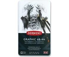 Derwent – grafiniai vidutiniai pieštukai 6B-4HB (12 skardų)