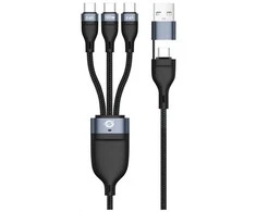 Digital Data Communications Conceptronic ETTA06B15 USB 3 viename PD 3.0 100 W greito įkrovimo kabelis 1,5 m, 20 V 5 A, 480 Mbps, E-Mark, 1,5 m, USB C, USB C/Micro-USB B/Lightning, USB 2.0, 0,48 Gbit/s, juodas
