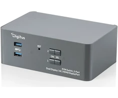 Digitus KVM perjungiklis, 2 prievadų, dviem ekranams, 4K, HDMI/DisplayPort, 3840 x 2160 pikselių, 4K Ultra HD, pilkas