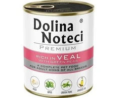 DOLINA NOTECI Premium turtinga veršiena su žaliais žirneliais – šlapias šunų maistas – 800g