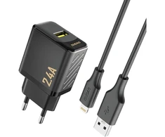Dudao A23LEU adapteris 12 W 1xUSB-A (pridedamas 1 m USB-A į Lightning kabelis) Juodas