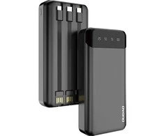 DUDAO talpi išorinė baterija su 3 integruotais laidais, 20000mAh, USB C tipo + micro USB + Lightning, juoda (K6Pro+), ličio polimeras (LiPo)
