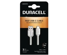 Duracell 1M USB C tipo į USB 3.0 kabelis, 1 m, USB A, USB C, 3.2 Gen 1 (3.1 Gen 1), 5 Gbit/s, baltas