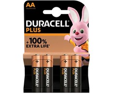 Duracell Plus 100, Vienkartinės baterijos, AA, Šarminės, 1,5 V, 4 vnt., Daugiaspalvės