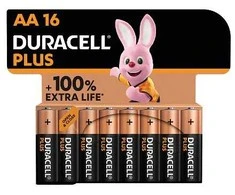 Duracell Plus, Vienkartinės baterijos, AA, Šarminės, 1,5 V, 16 vnt., Juoda, Auksinė