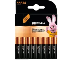 Duracell Plus, vienkartinė baterija, AAA, šarminė, 1,5 V, 16 vnt., juoda, auksinė