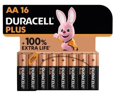 Duracell Plus, Vienkartinės baterijos, AA, Šarminės, 1,5 V, 16 vnt., Juoda, Auksinė