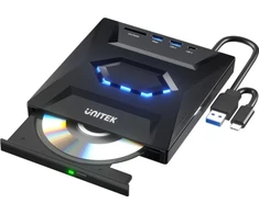 „Unitek DVD grotuvas. Unitek išorinis DVD/CD įrašytuvas, USB 5Gbps šakotuvas, SD kortelių skaitytuvas“