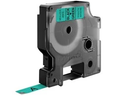 DYMO autentiškos D1 etiketės | Juodas spaudas ant žalios juostos | 9 mm x 7 m | Savaiminio klijavimo etiketės LabelManager etikečių spausdintuvams | Pagaminta Europoje, juoda ant žalios, poliesteris, Belgija, -18 - 90 °C, DYMO, LabelManager, LabelWriter 450 DUO