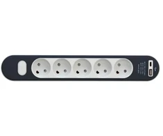 E-line lizdas 5 kontaktų su įžeminimu + jungikliu USB A+C 1,4 m laidas