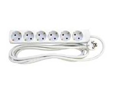 E-Line Schuko lizdas 6 vietų - 1,5 m. 3G1,5mm² H05VV-F 230V - Balta