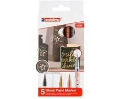 Edding 753 Blizgūs kaligrafijos dažų žymekliai, 5 vnt., 1–2,5 mm