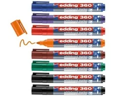 Žymeklių baltai lentai rinkinys Edding 360, 1.5-3mm, apvaliu galiuku, 8 spalvos