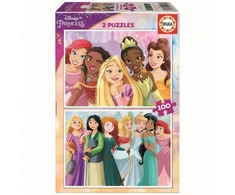 Dėlionė Educa,Disney Educa - 2x100 Disney Princess medinių dėlionių (80-19298)