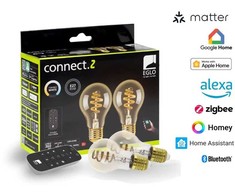 EGLO CONNECT-Z E27 LED A60 Amber – 2 išmaniųjų spiralinių lempučių su nuotolinio valdymo pultu, „ZigBee“, „Matter Thread“