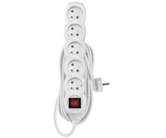 Emos Prailginimo laidas 5 m / 5 rozetės / su jungikliu / baltas / PVC / 1,5 mm2