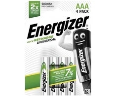 Energizer Recharge Universal, įkraunama baterija, AAA, šarminė, 4 vnt., 500 mAh, žalia, sidabrinė
