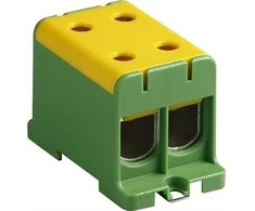 Ensto Dvigubas 1 poliaus laido gnybtas, 4 jungtys, geltonas/žalias, 35–150 mm² CU/AL, 20 Nm (35–95 mm²), 30 Nm (120–150 mm²), be PE gnybto.