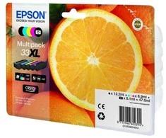 Epson Apelsinų daugiapakis 5 spalvų 33XL „Claria Premium“ rašalas, didelės (XL) išeigos, juoda, nuotraukų juoda, žydra, rausvai raudona, geltona, pigmentinis rašalas, dažų pagrindo rašalas, 12,2 ml, 8,9 ml